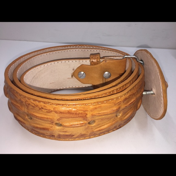 Men’s Crocodile Print Leather Belt Color Mango